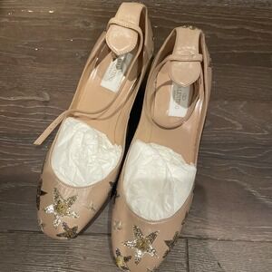 Valentino Garavani Nappa Star Embroidered Tan To Go Mary Jane Pumps Size 38.6